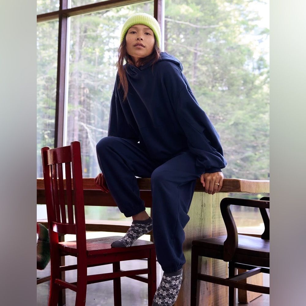 aerie XS Navy Blue Jet Setter Matching Hoodie Jogger Sweat Set